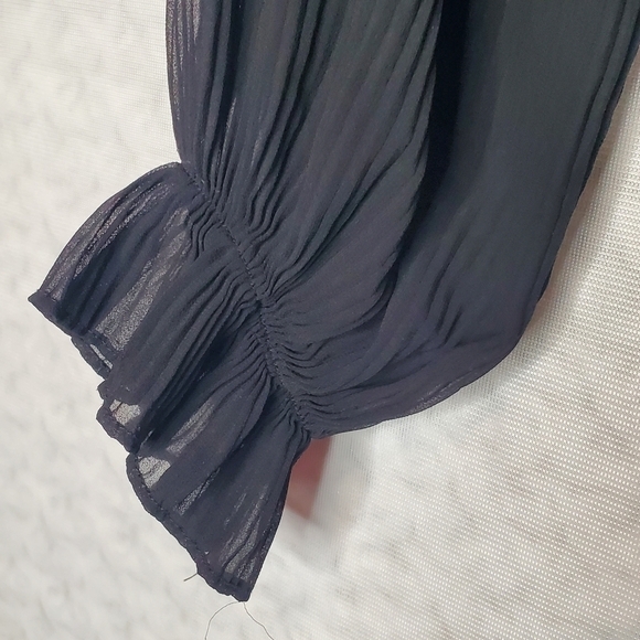 Black Sheer Tie Neck Blouse - Picture 4 of 5